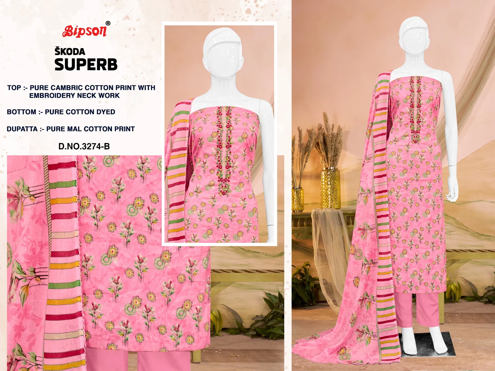 Skoda Superb 3274 By Bipson Cotton Printed Online Dress Material Wholesale